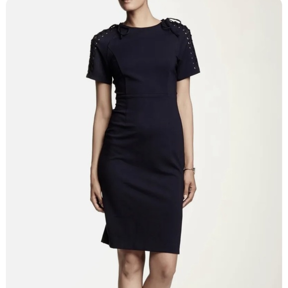 Catherine Malandrino Blue Sheath Dress with Lace-Up Grommet Sleeves - Picture 1 of 7